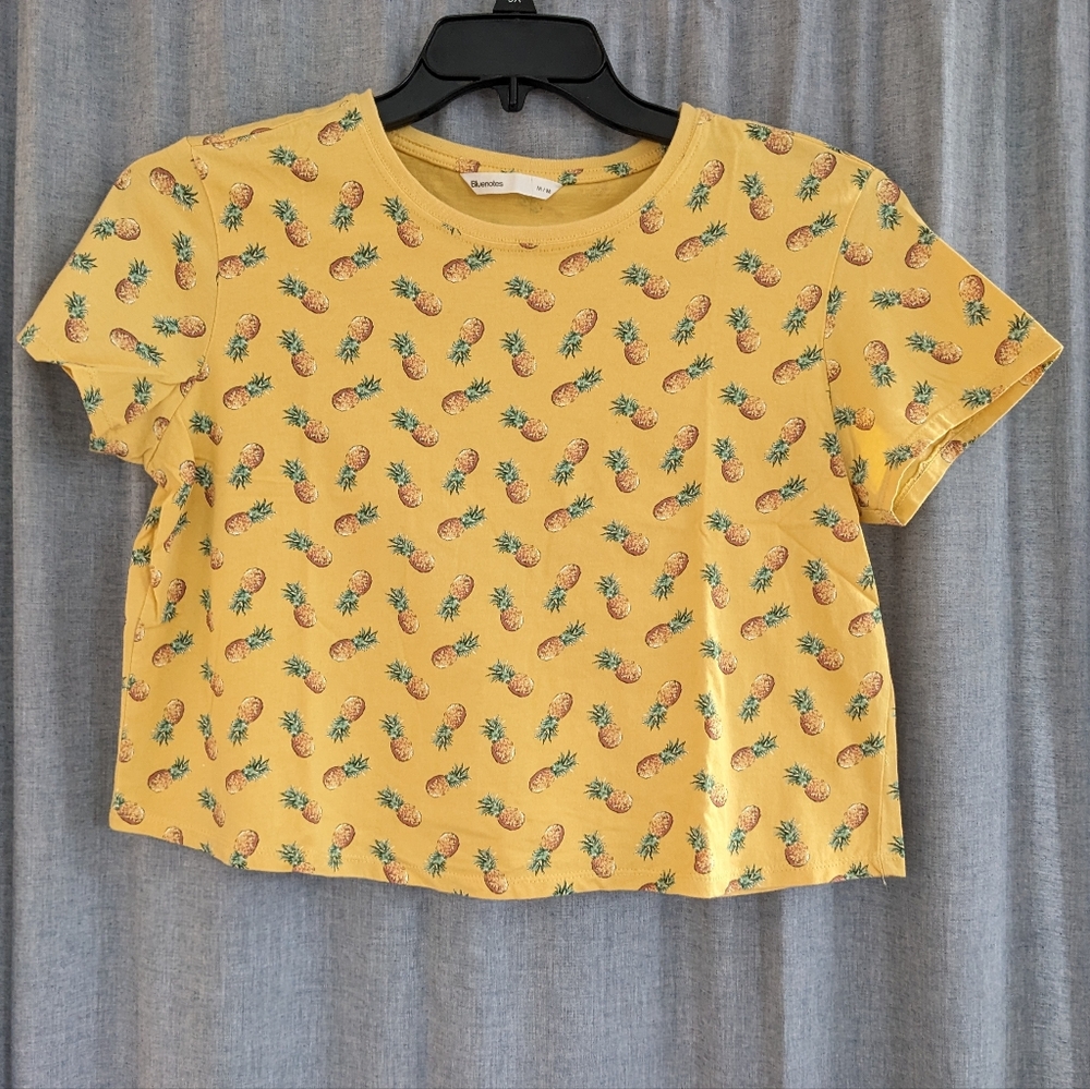 Bluenotes Crop Top Womens M Yellow Pineapple Print Fruit Kidcore Summer Festival